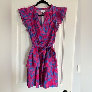 Sugarlips Yeraldi Berry Marisol Tiered Mini Dress- Blue and Pink Cocktail Dress